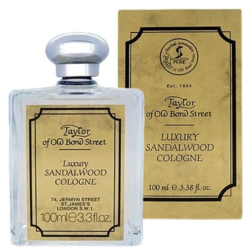 Taylor of Old Bond Street Colonia Sandalwood label close-up, premium craftsmanship for lasting impression