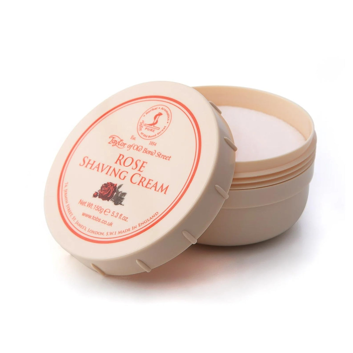 Taylor of Old Bond Street Rose Shaving Cream Jar lid with premium packaging and rose motif