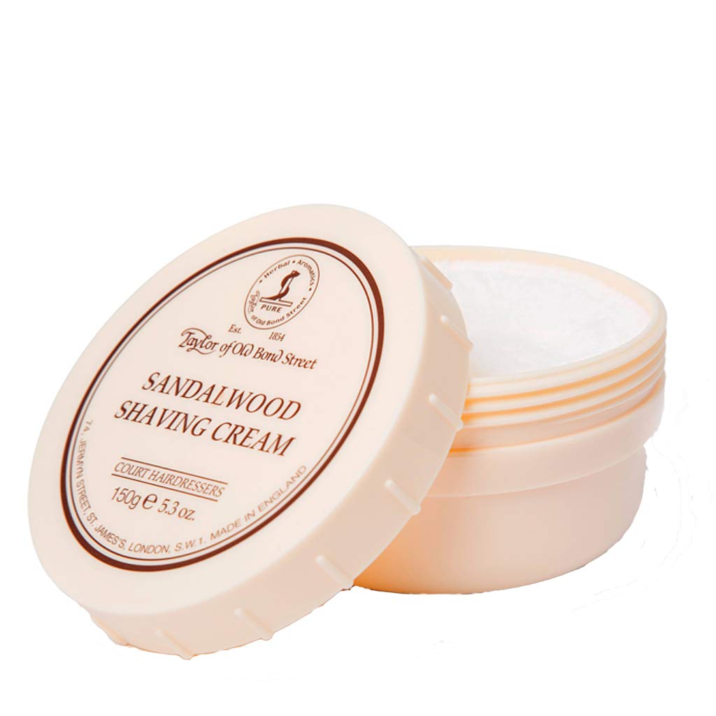 Taylor sandalwood shaving bowl 3-pack on display, convenient grooming solution.