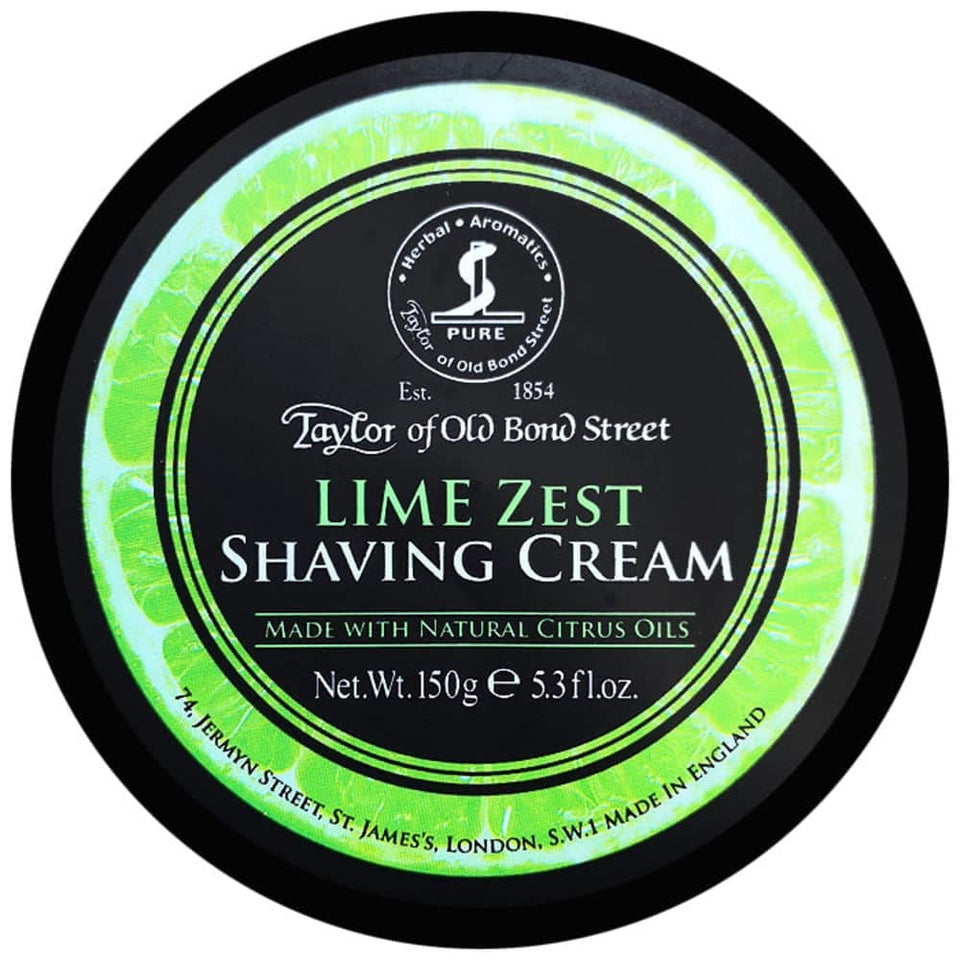 Taylor of Old Bond Street Lime Zest shaving cream bowl delivering a rich protective lather for close shave