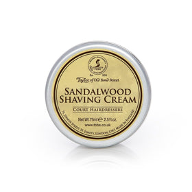 Taylor of Old Bond Street sandalwood shaving cream tub ready for a rich, creamy lather