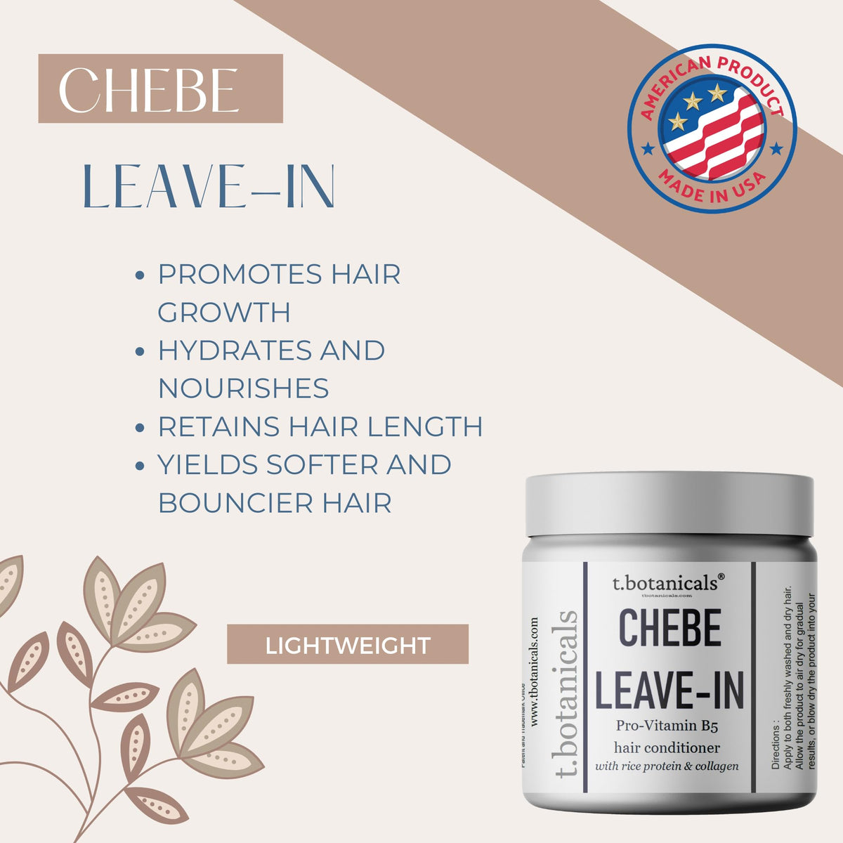 t.botanicals Chebe Leave-In Label Closeup highlighting premium ingredients