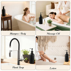 TBWIND 16oz glass bottles with pumps for easy shampoo and conditioner access.