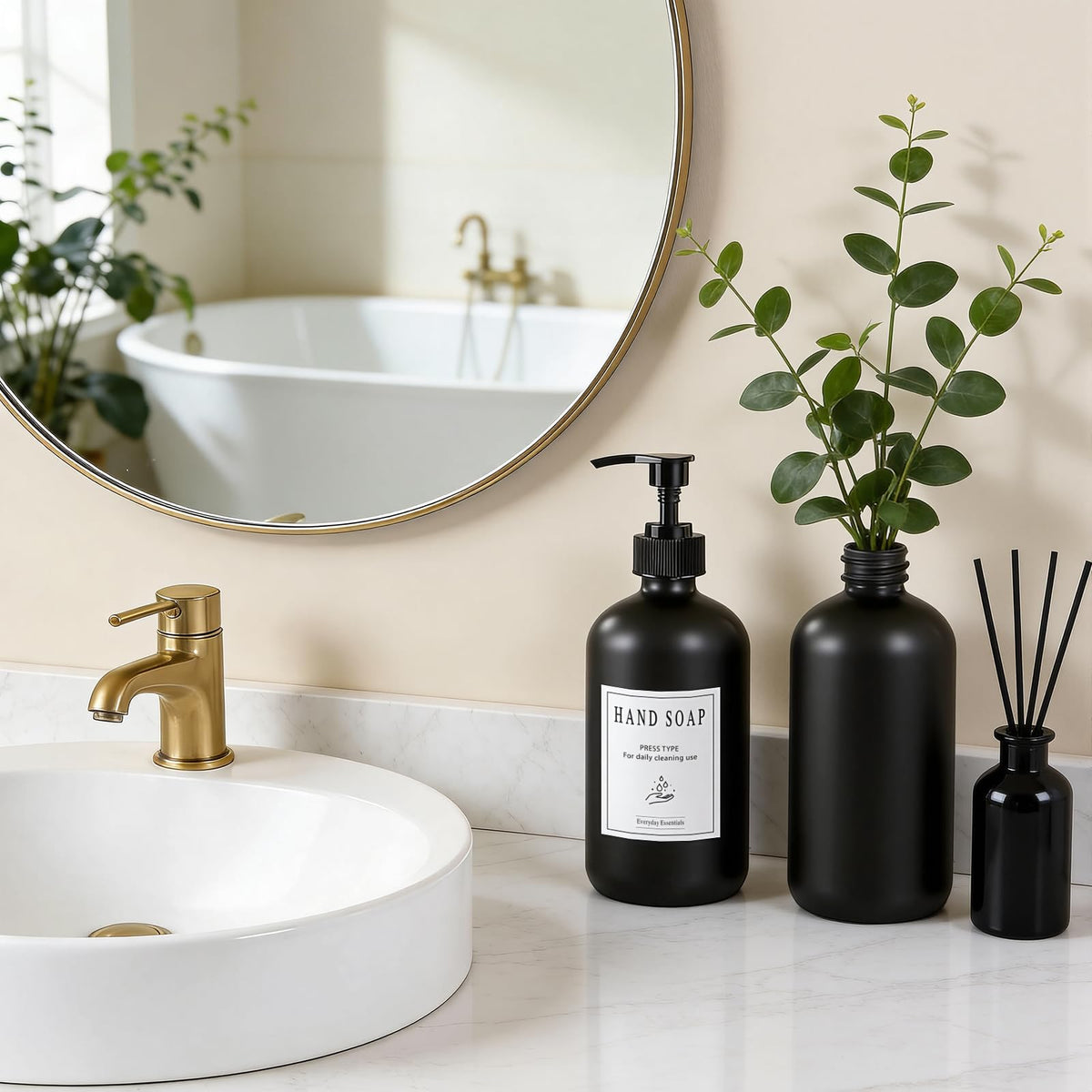 TBWIND minimalist bathroom dispensers elevate a modern vanity.