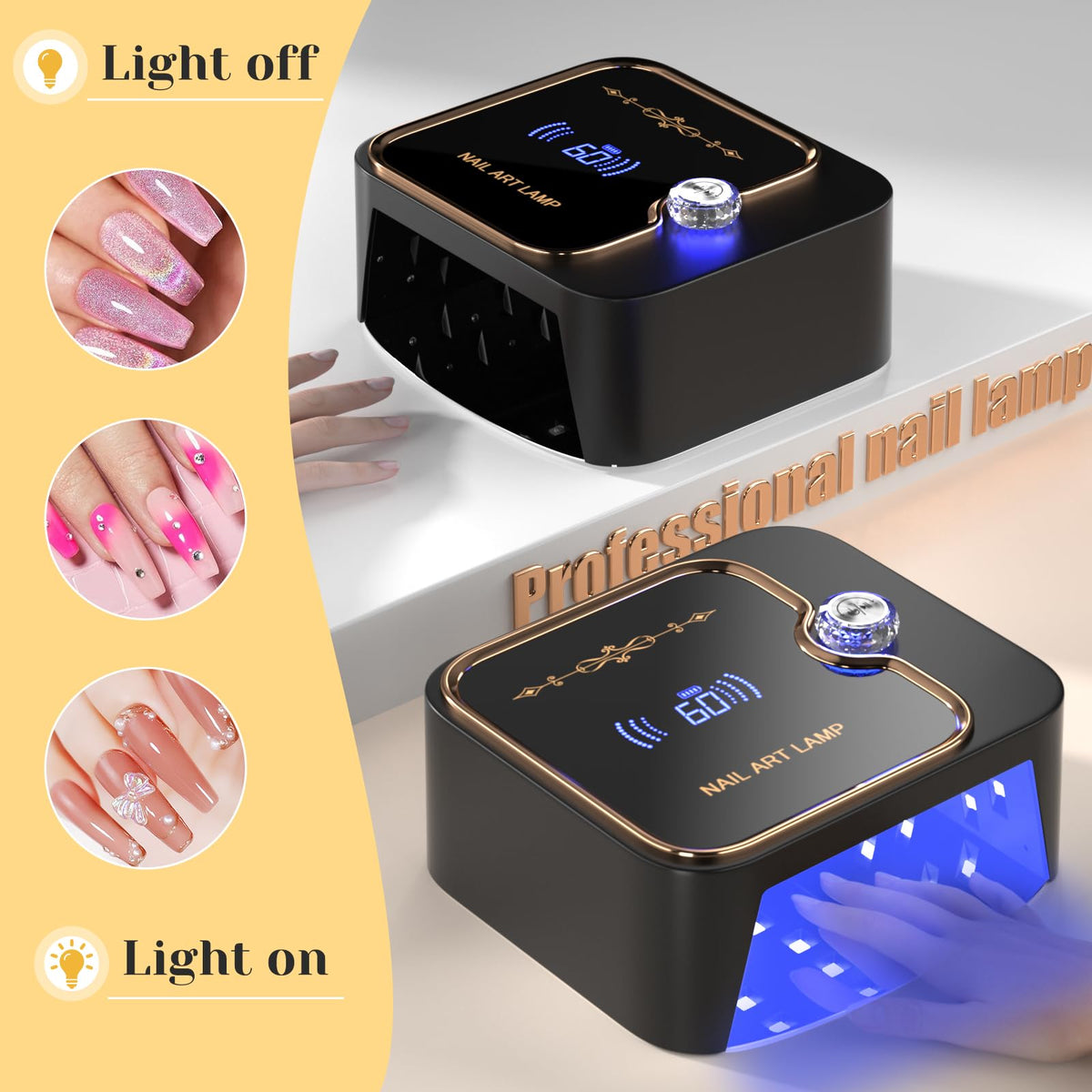 TCHMCITY 388W cordless nail lamp with detachable magnetic base for easy cleaning.