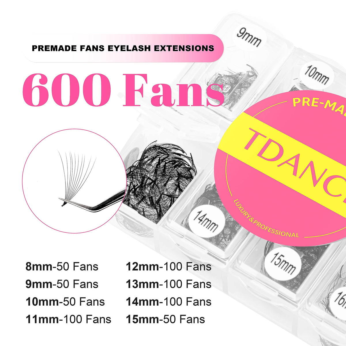TDANCE premade lash fans, easy tweezer pickup for efficient applications.