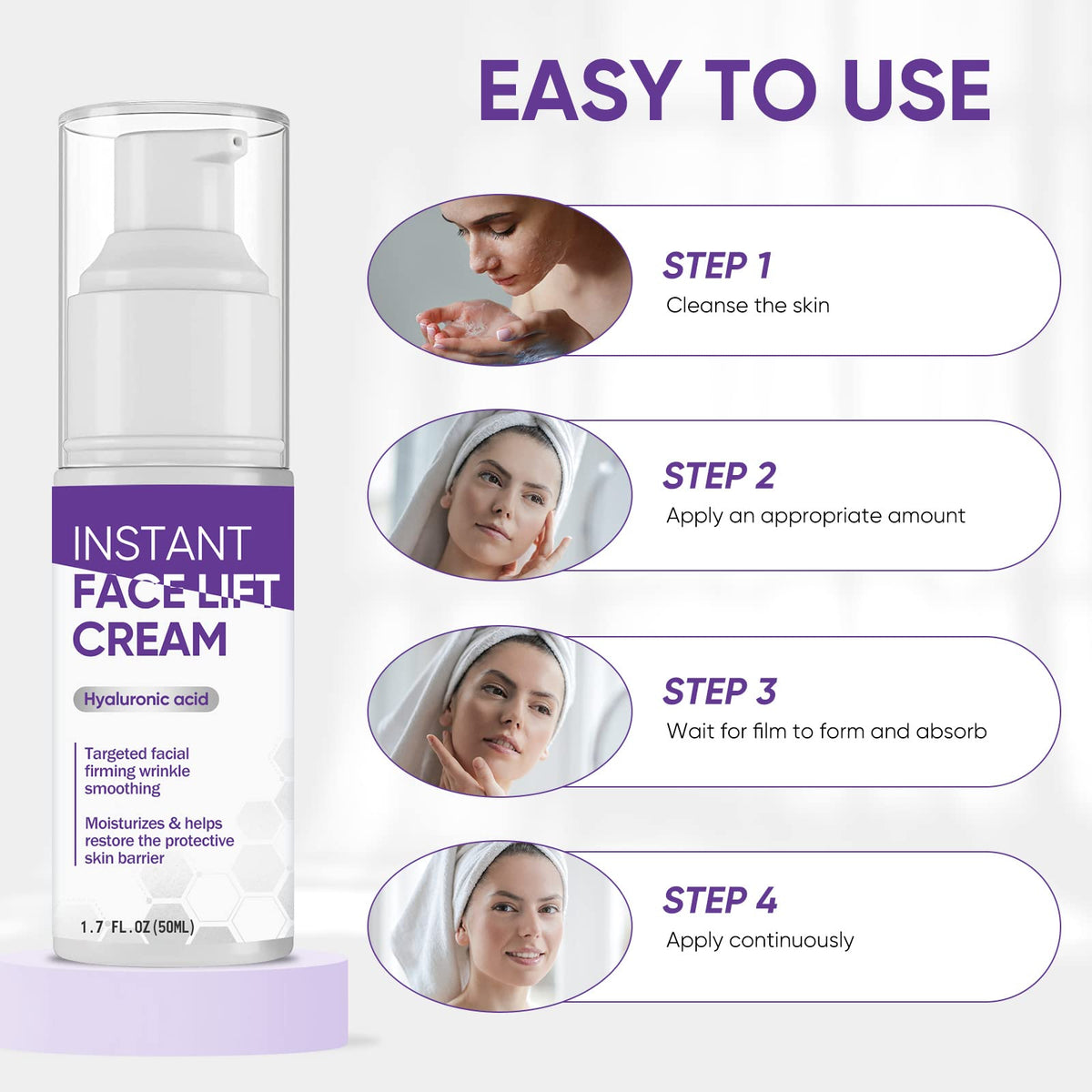 TDZLDM Instant Face Lift Cream with hyaluronic acid providing hydration and subtle lift