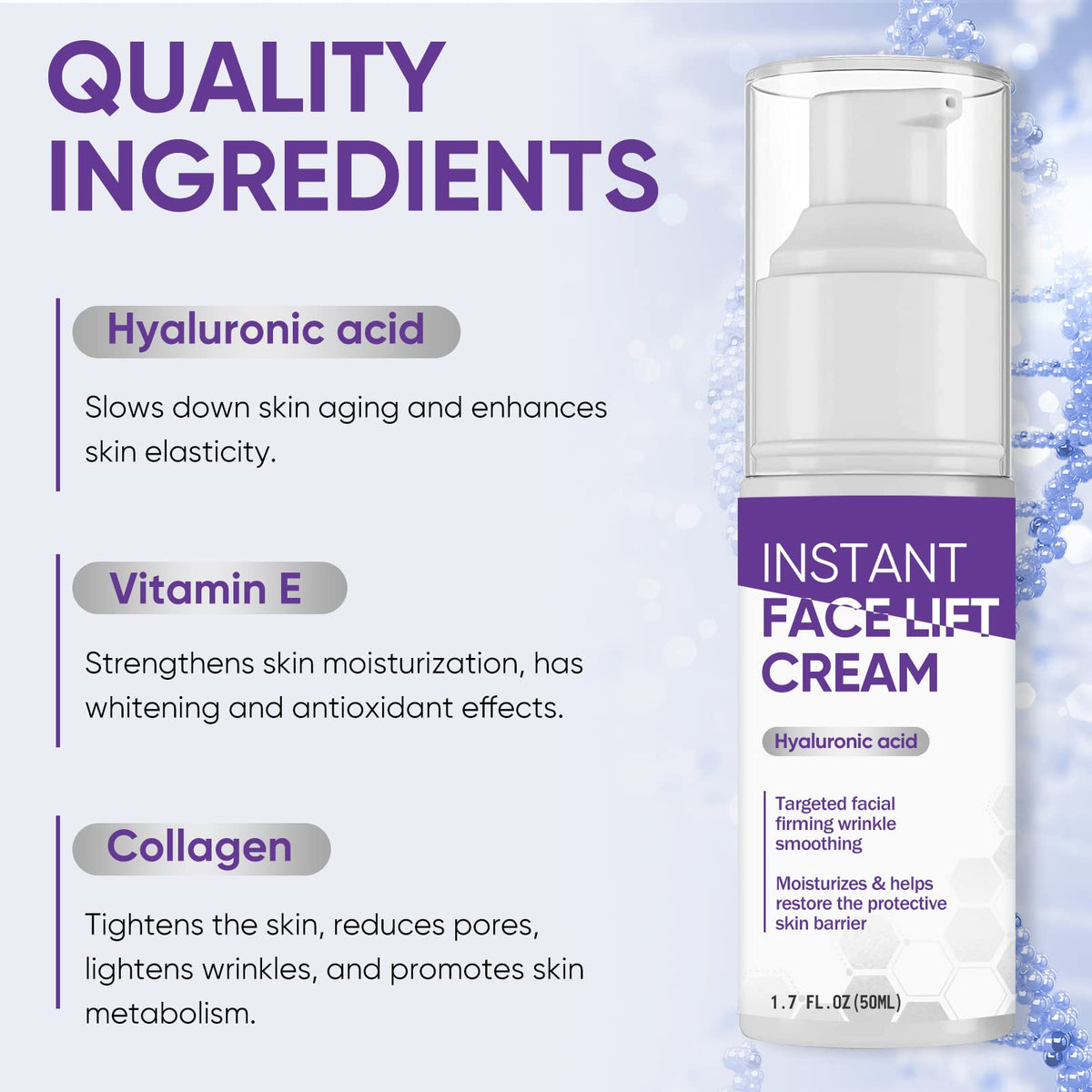 TDZLDM Instant Face Lift Cream texture on skin showing smooth, quick absorption