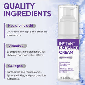 TDZLDM Instant Face Lift Cream texture on skin showing smooth, quick absorption