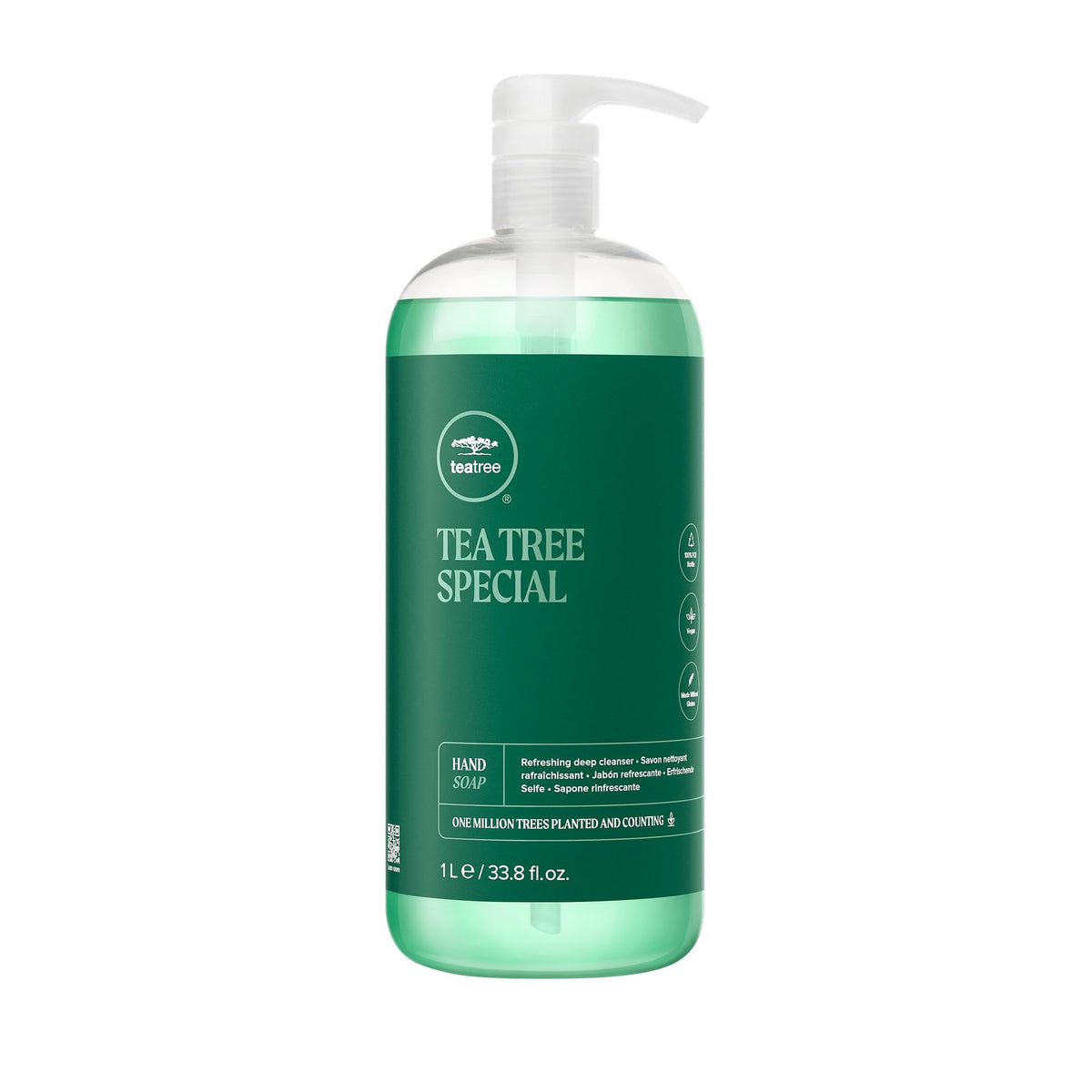 Tea Tree Hand Soap bottle front showcases refreshing cleansing for busy hands.