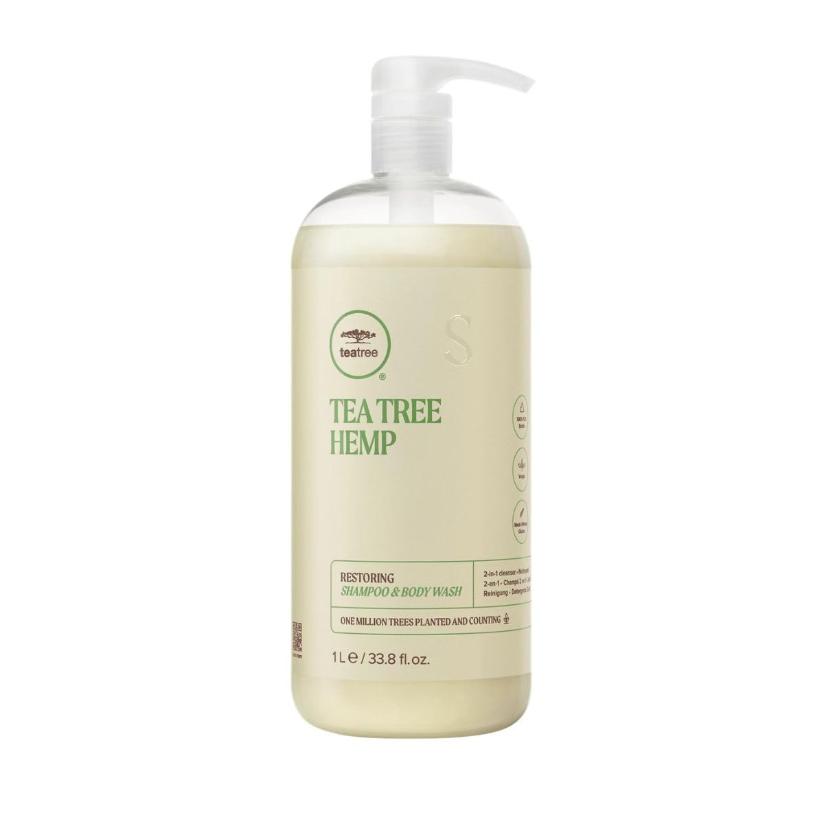 Tea Tree Hemp Restoring bottle pours to create creamy cleansing lather