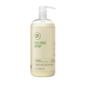 Tea Tree Hemp Restoring bottle pours to create creamy cleansing lather