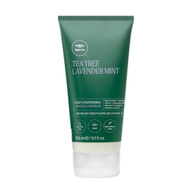 Tea Tree Lavender Mint deep conditioning mask pour highlights mineral-rich hydration.