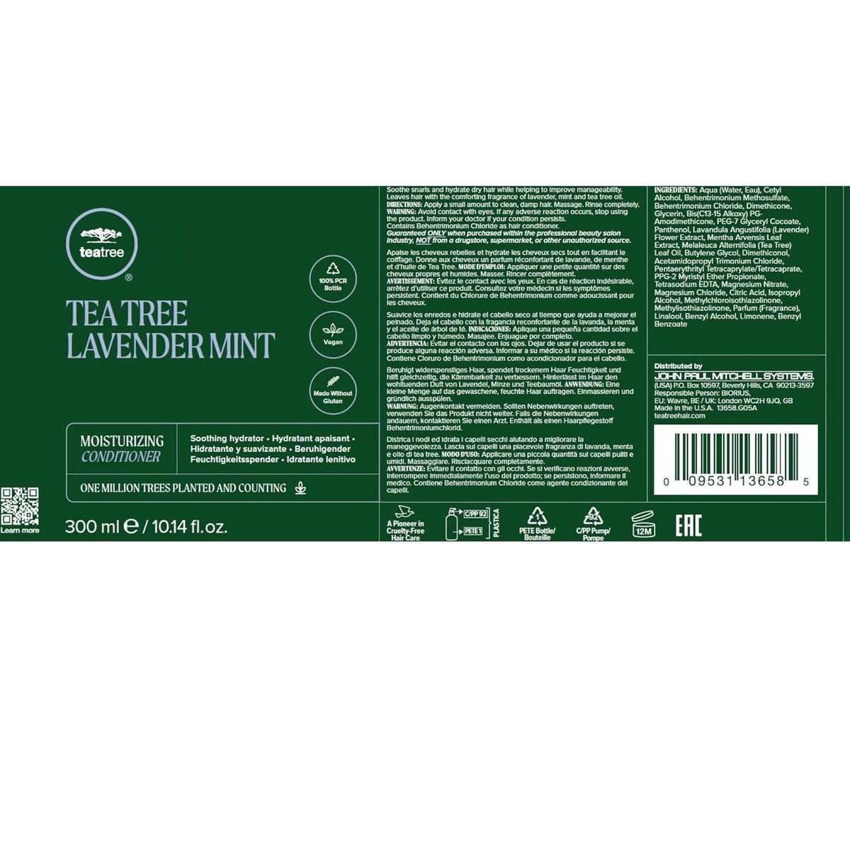 Tea Tree Lavender Mint Leave-In Spray highlights moisture lock for smooth, frizz-free styling.