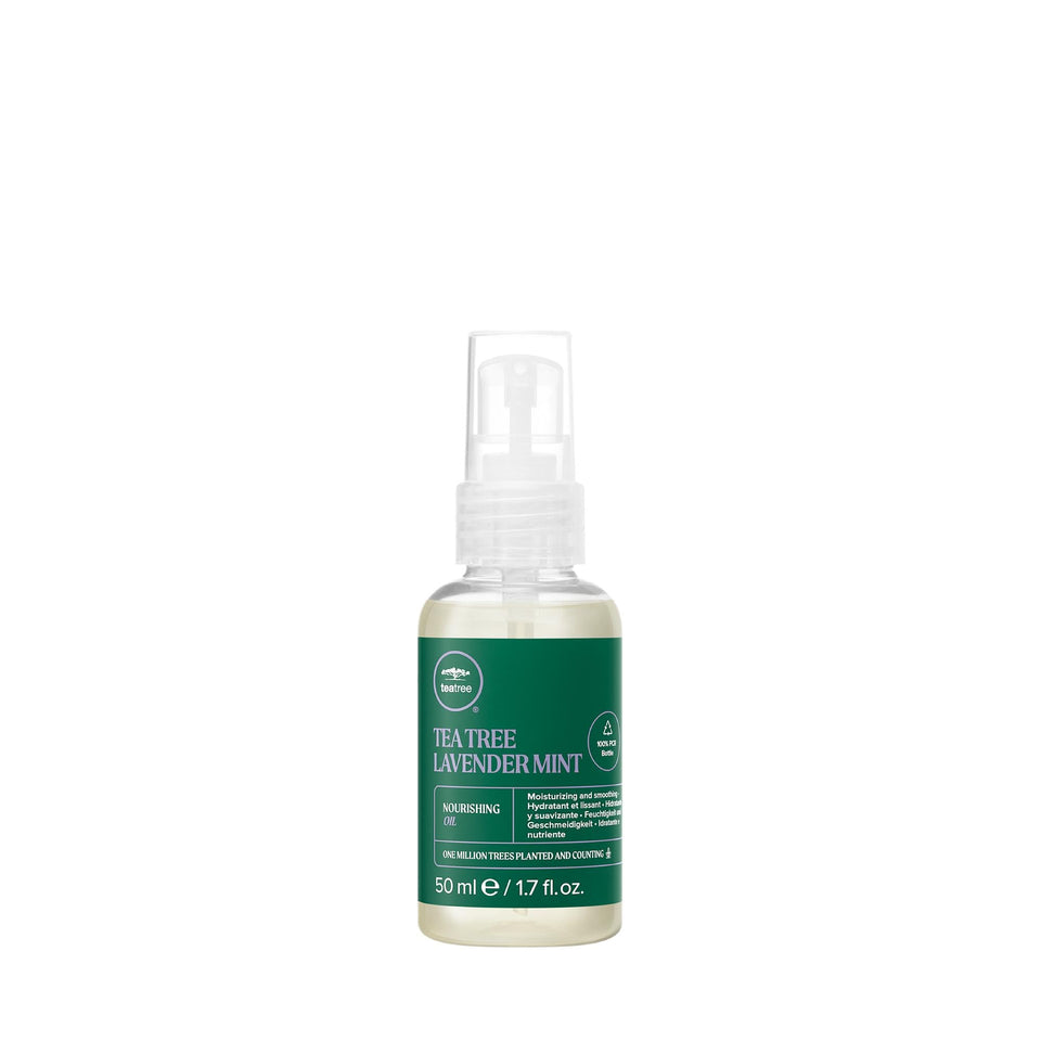 Tea Tree Lavender Mint Nourishing Oil bottle pour for easy application and hydration.