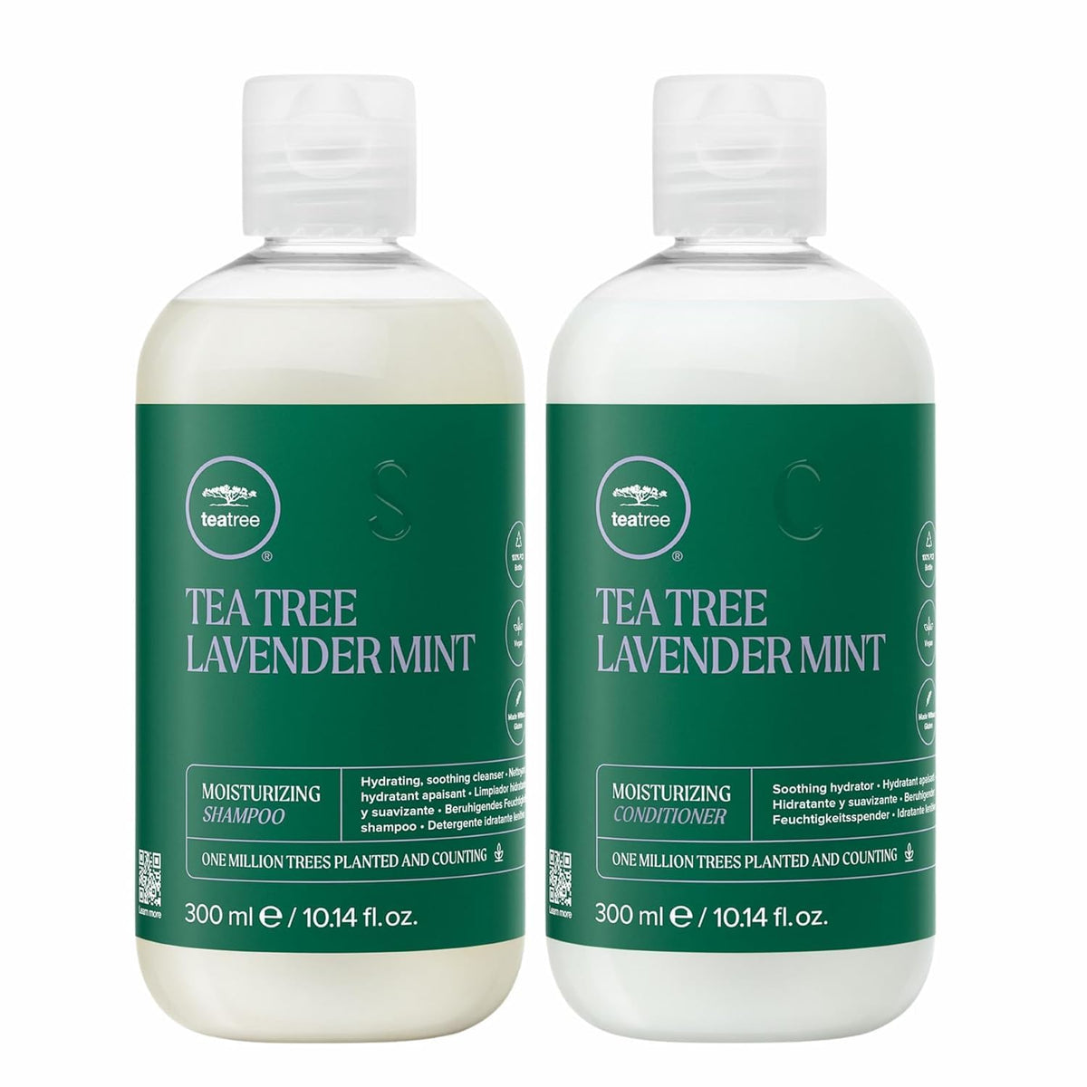 Tea Tree Lavender Mint Shampoo bottle showcases hydrating formula for dry, textured hair.