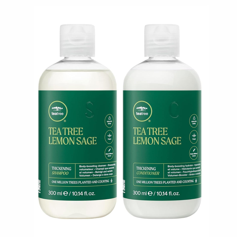 Tea Tree Lemon Sage Shampoo bottle boosts volume and refreshes scalp.