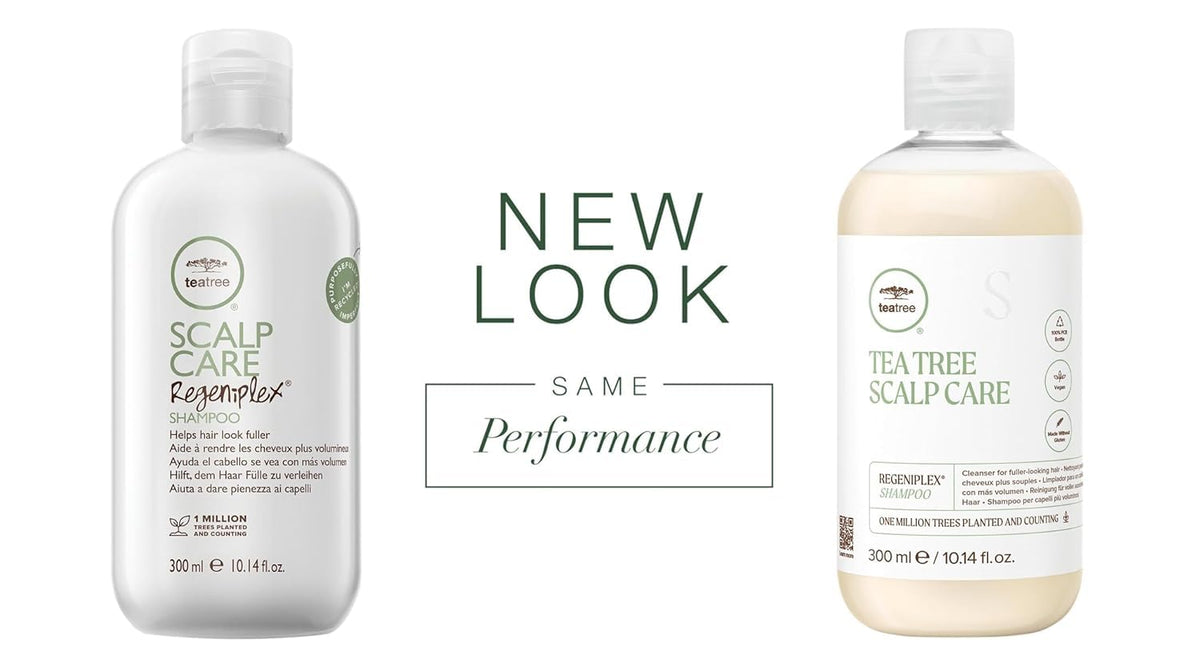 Tea Tree conditioner tube highlights daily thinning-hair regimen for smoother, thicker-looking strands.