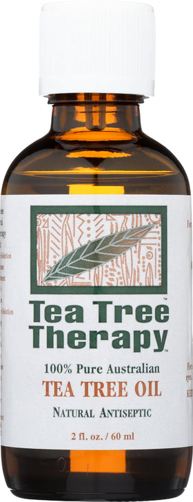 Tea Tree Therapy 2oz bottle closeup showing pure Australian oil for skincare readiness.