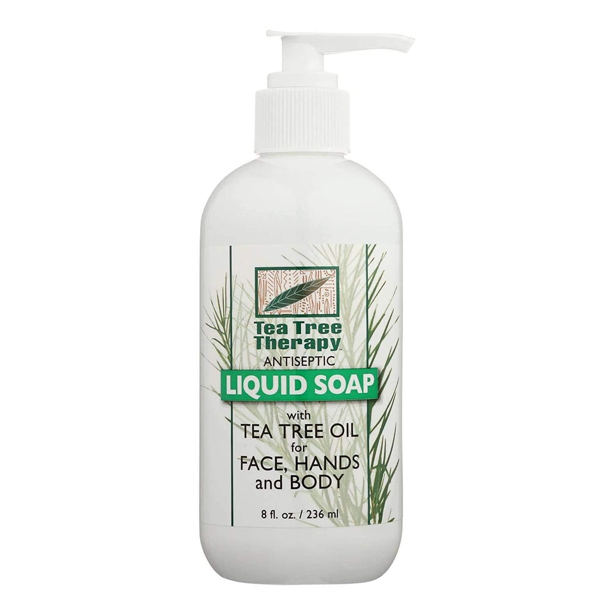 Tea Tree Therapy antibacterial liquid soap bottle front with tea tree oil for clean hands and face