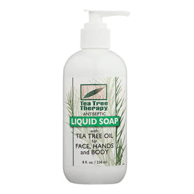 Tea Tree Therapy antibacterial liquid soap bottle front with tea tree oil for clean hands and face