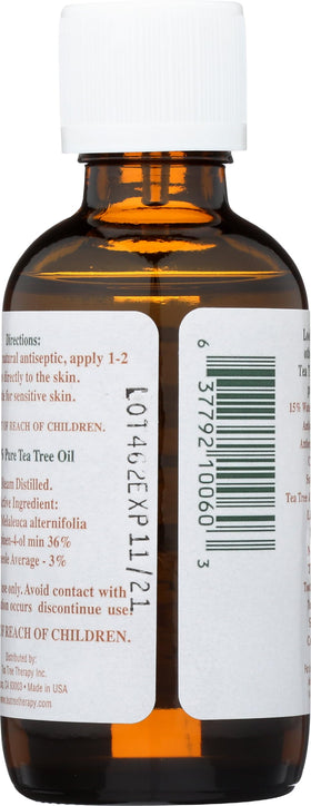 Tea Tree Therapy oil dropper application demonstrates easy topical use.