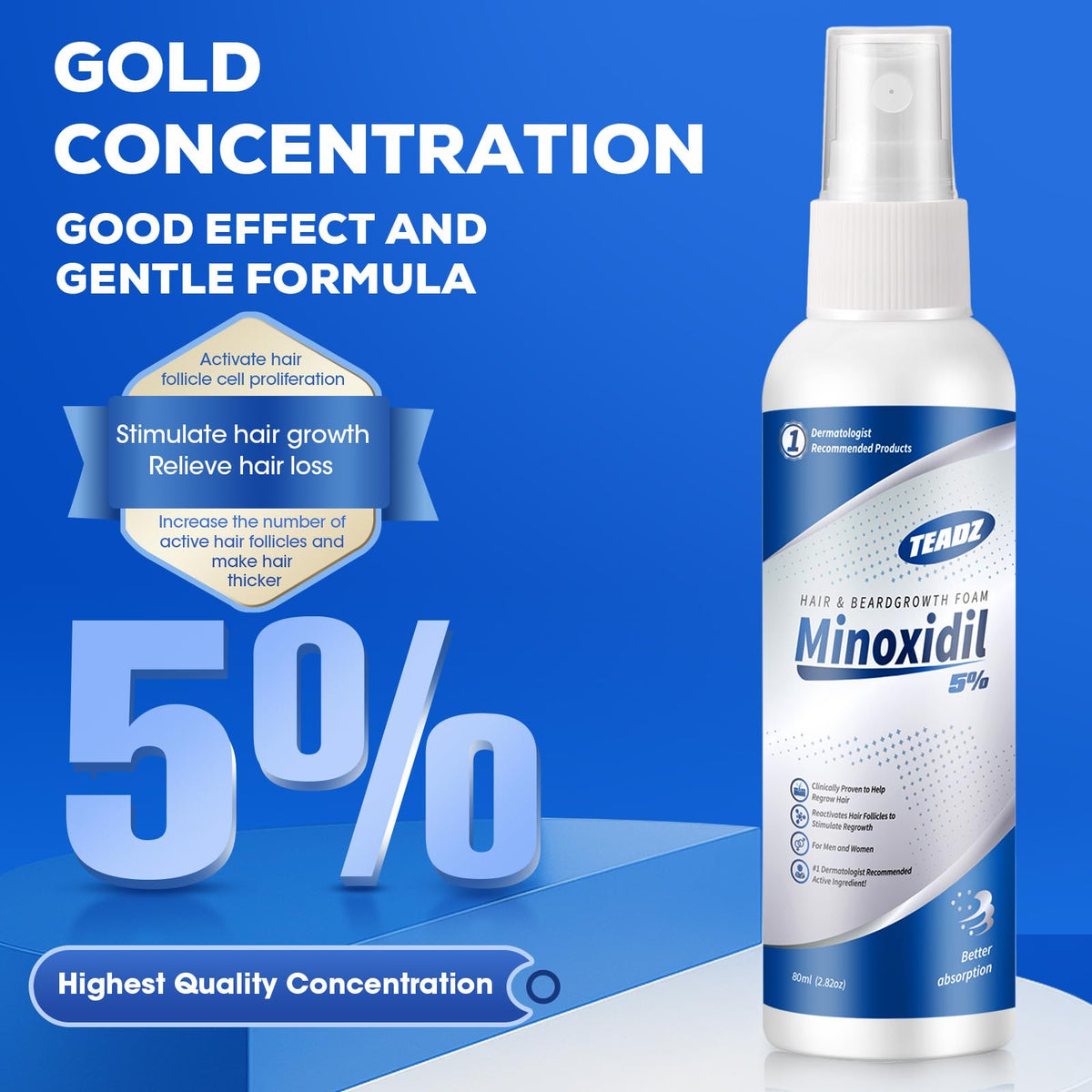 TEADZ minoxidil application area highlights thinning areas for targeted treatment.
