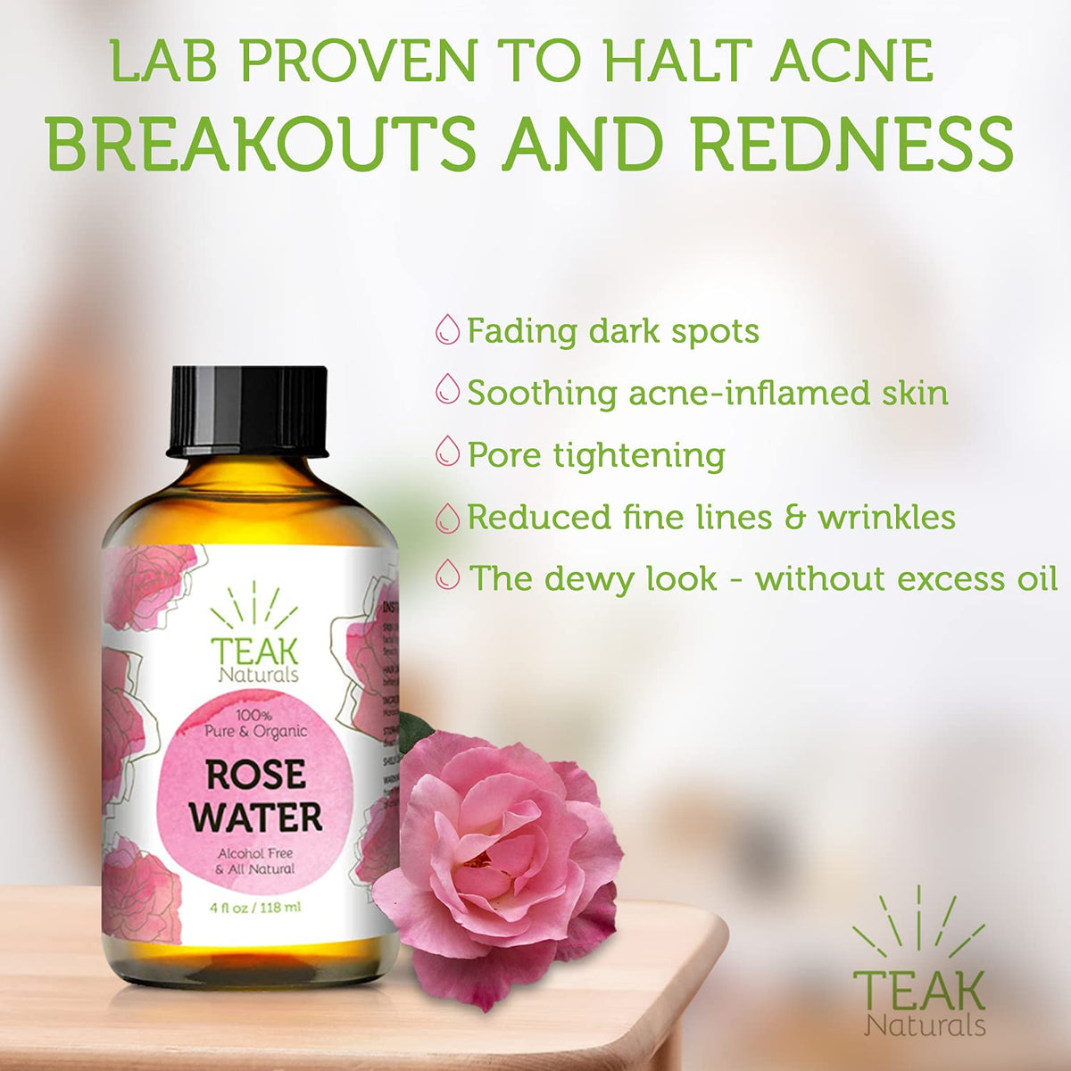 Rose petals and Teak Naturals Rose Water Toner for natural hydration