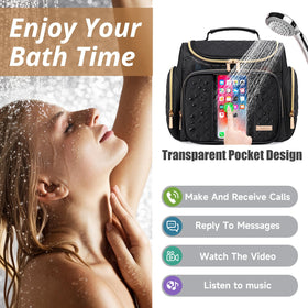 Tealari large toiletry bag features a transparent phone pocket for easy access.