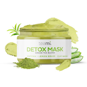 Teami Detox Face Mask jar with green tea clay for purifying pores.