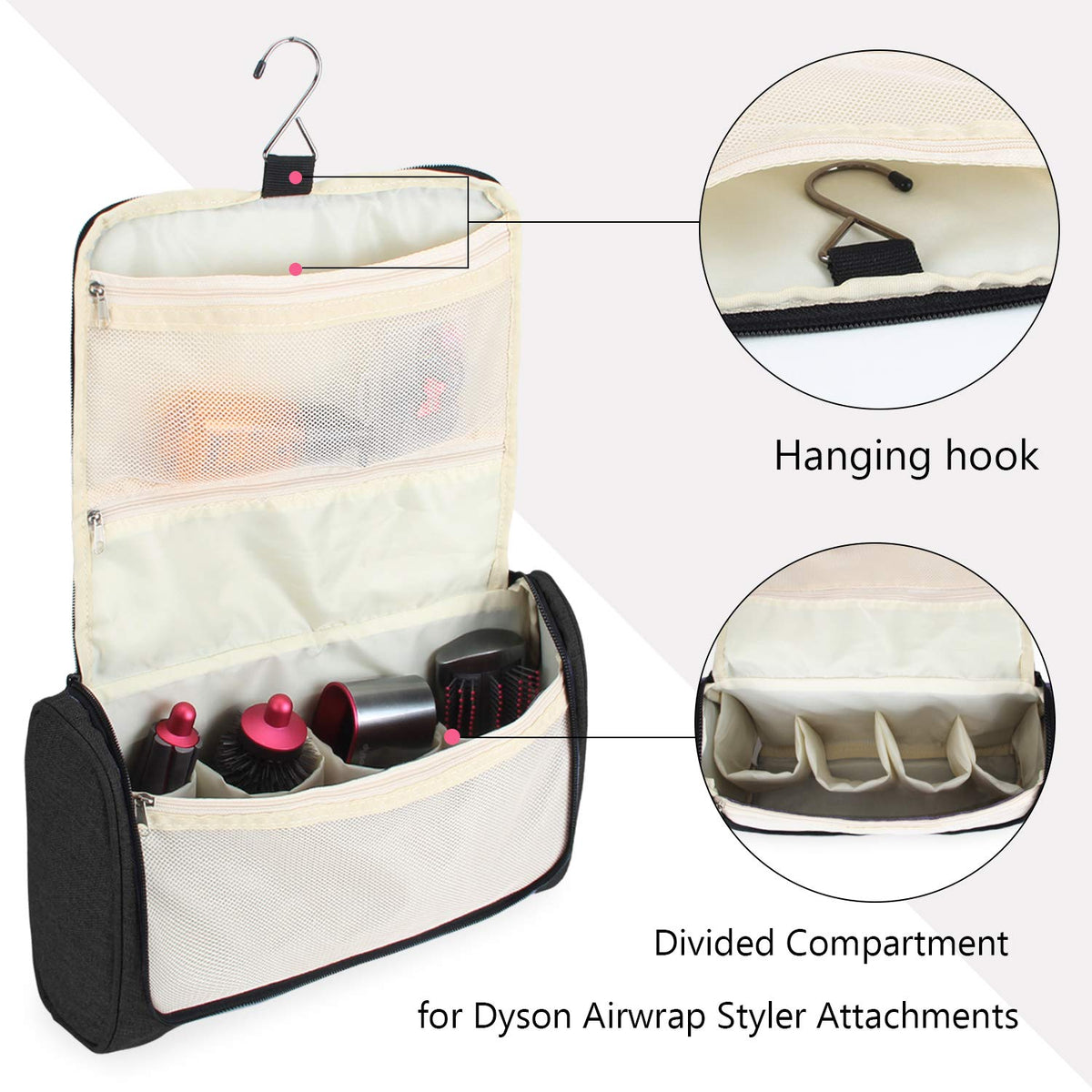 Teamoy Dyson Airwrap travel bag main pocket and compartments for accessories.