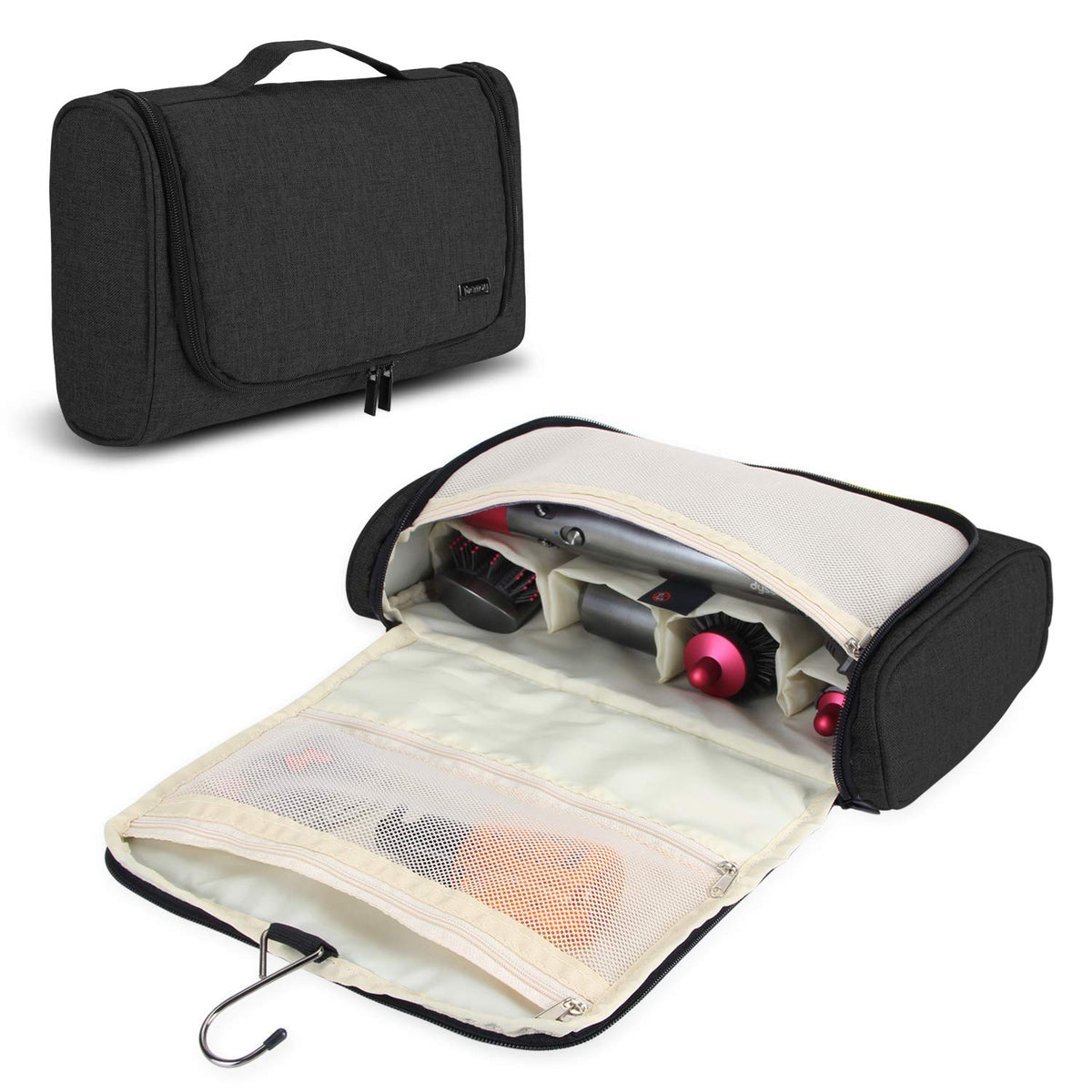 Teamoy Dyson Airwrap travel bag open layout with divided compartments.