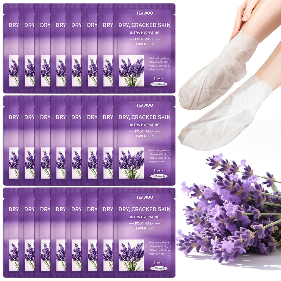 TEAWOO foot mask with lavender oil for deep hydration and softness.