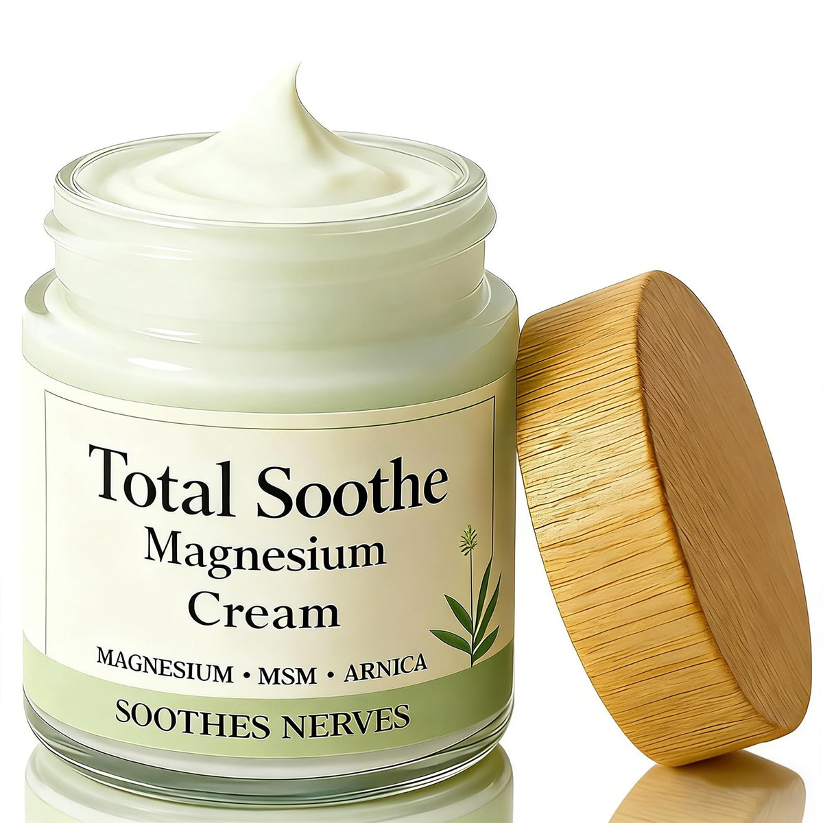 Tebazoew Total Relief Magnesium Cream bottle pour demonstrates fast-absorbing, non-greasy application.
