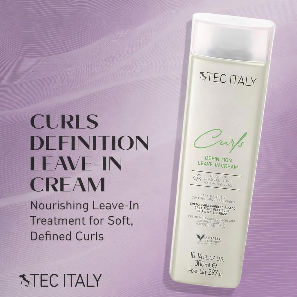 Tec Italy Curls cream texture close-up for lightweight detangling.