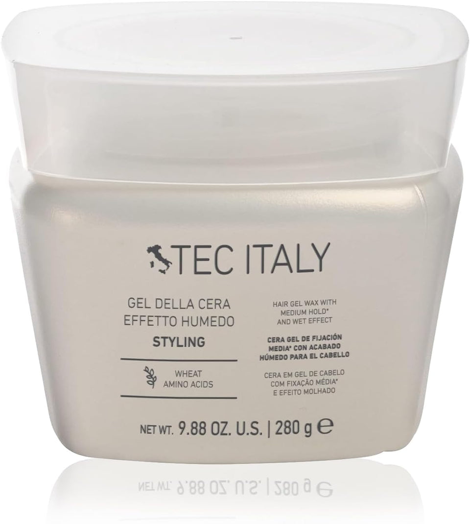 Tec Italy Gel Della Cera Wet Look bottle for glossy hair with medium hold.