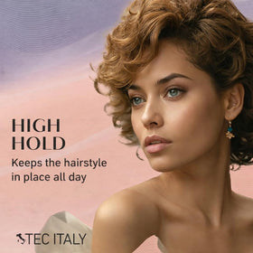 Tec Italy Gellini High Hold bottle close-up shows sleek shine and control.