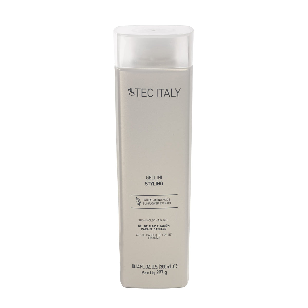 Tec Italy Gellini Ultra Hold Gel bottle provides long-lasting hold for defined, durable hairstyles.