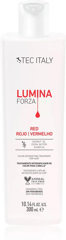 Tec Italy Lumina Forza Red bottle packshot highlighting color-enhancing formula