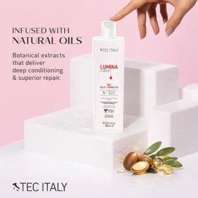 Tec Italy Lumina Forza Red gloss and vitality on color-treated strands