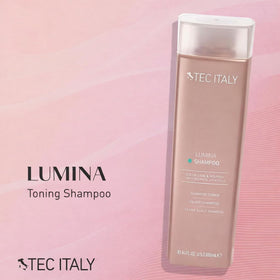 Lumina Purple Shampoo pour into hand highlights violet toning for even color balance