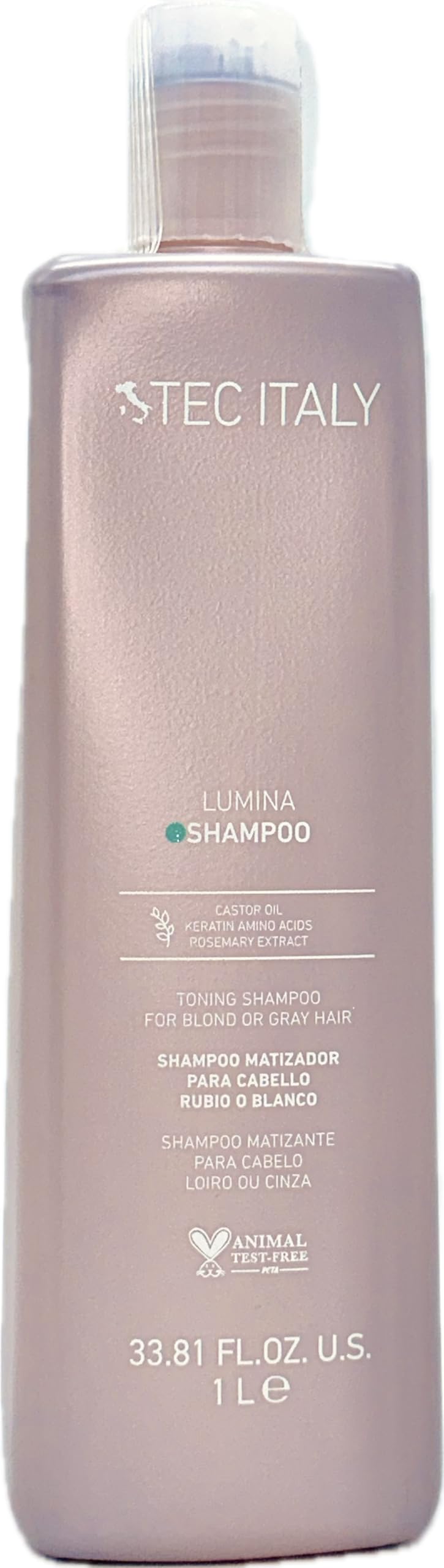 Tec Italy Lumina Shampoo bottle for blond and gray hair with violet toning.
