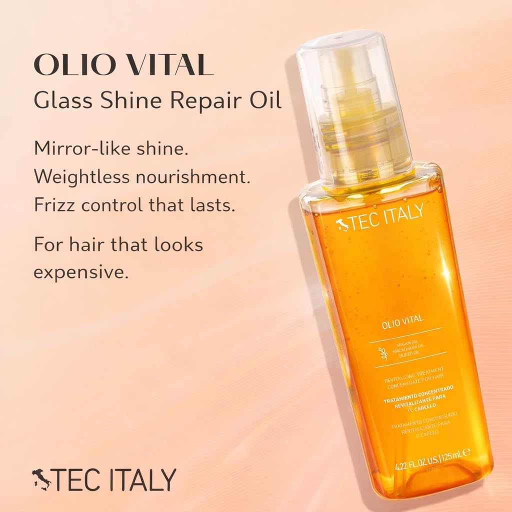 Tec Italy Olio Vital Deep Repair bottle pour demonstrates quick absorption for damaged hair