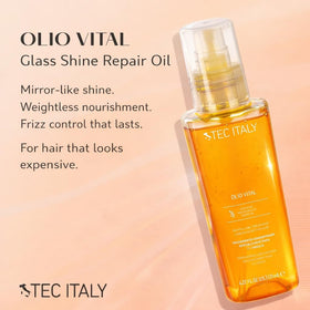 Tec Italy Olio Vital Deep Repair bottle pour demonstrates quick absorption for damaged hair
