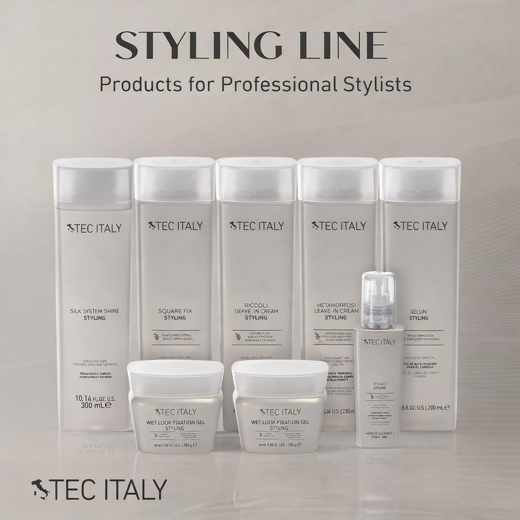 Tec Italy Silk System Shine Serum close-up of glossy strands highlighting nourishment and health.
