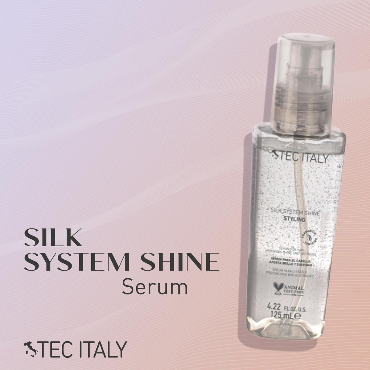 Tec Italy Silk System Shine Serum applying on hair for a smooth, glossy finish.