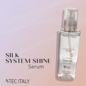 Tec Italy Silk System Shine Serum applying on hair for a smooth, glossy finish.
