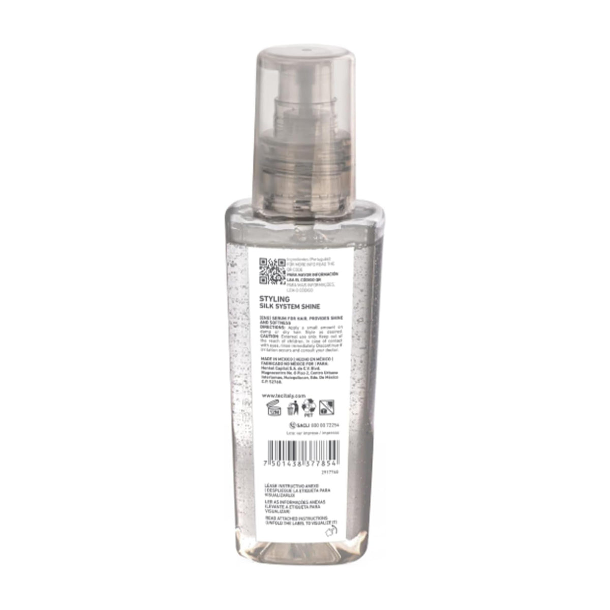 Tec Italy Silk System Shine Serum bottle with a visible shine trail indicating salon-like results.