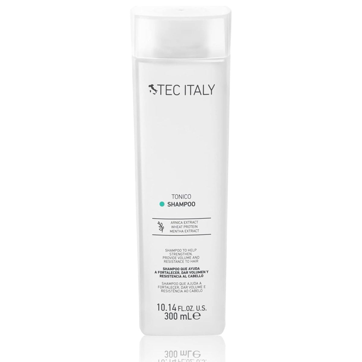 Tec Italy Tonico Volume Shampoo bottle front showing sleek hair
