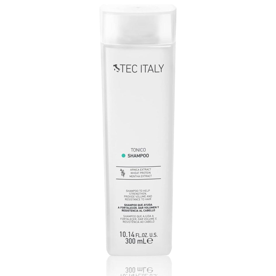 Tec Italy Tonico Volume Shampoo bottle front showing sleek hair